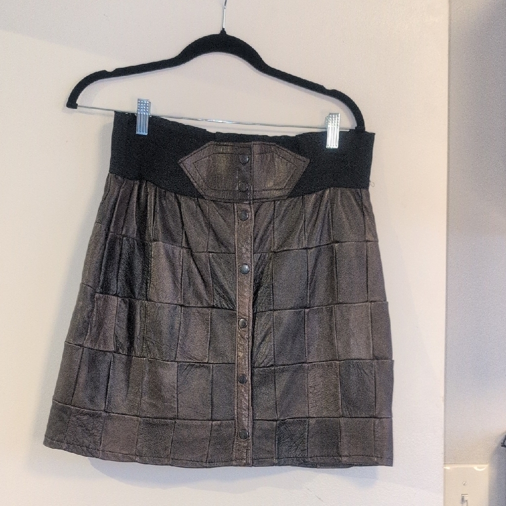 Retro Patchwork Leather Skirt - image 4